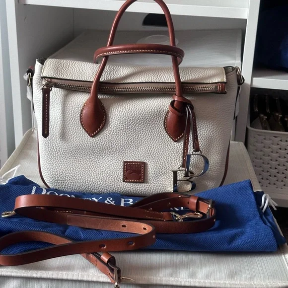 Dooney & Bourke Small Cream Satchel with DB Charms - Picture 2 of 12